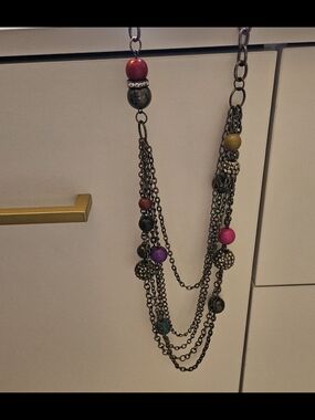 Multicolor Beaded Layered Chain Necklace